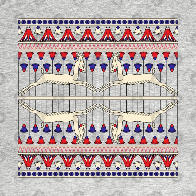 Egypt style deer design in red and blue by BE MY GUEST MARKETING LLC